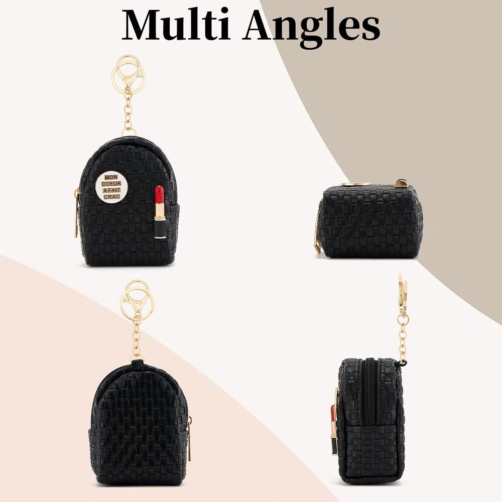 5594 Mini Backpack Keychain ,Small PU Leather Coin Purse with Zipper - Picture 3 of 5